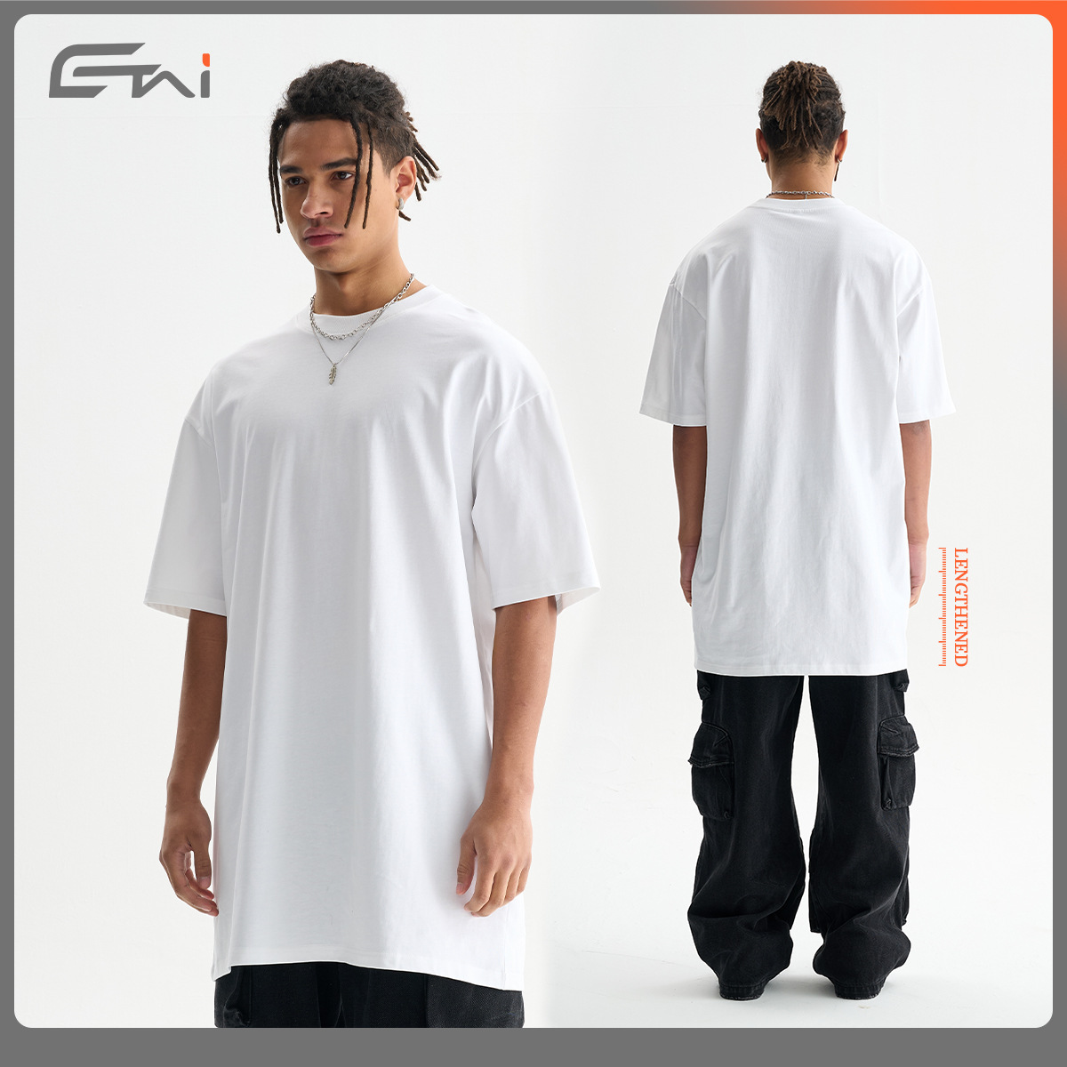 ETAI Hombre| Camiseta de alta calidad suelta de cuello redondo simple de color sólido alargada de algodón de manga corta