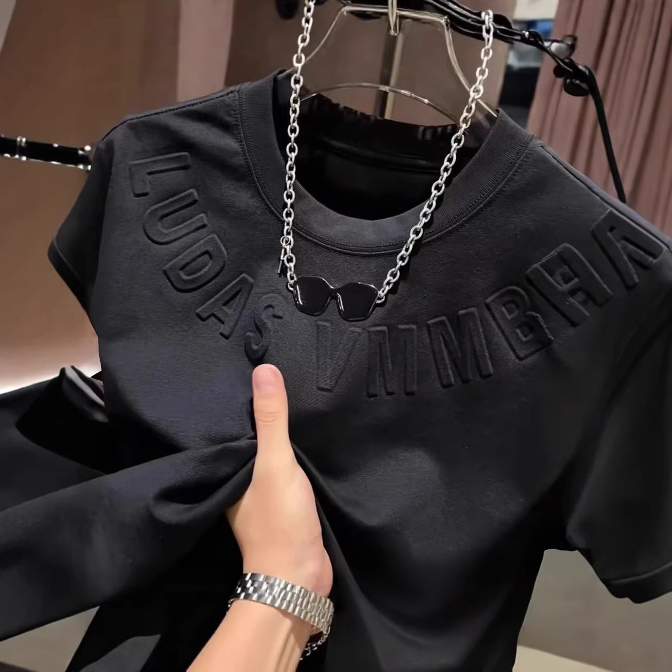 Men's Textured Stretchy Printed T-shirt Round Neck Summer Top_voghion.com