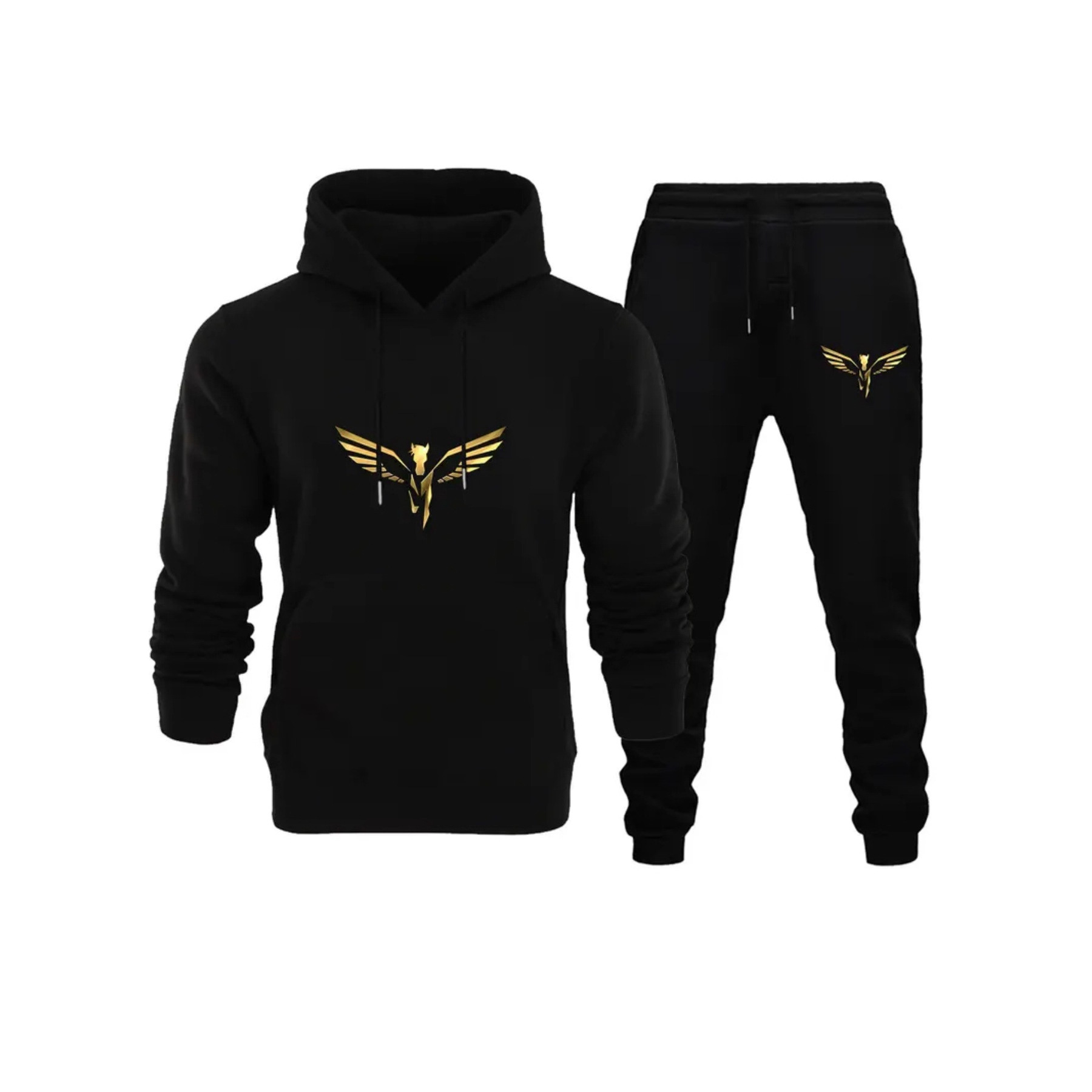 欧美新款凤凰时尚标志跨境男士连帽秋冬休闲卫衣套装250克面料