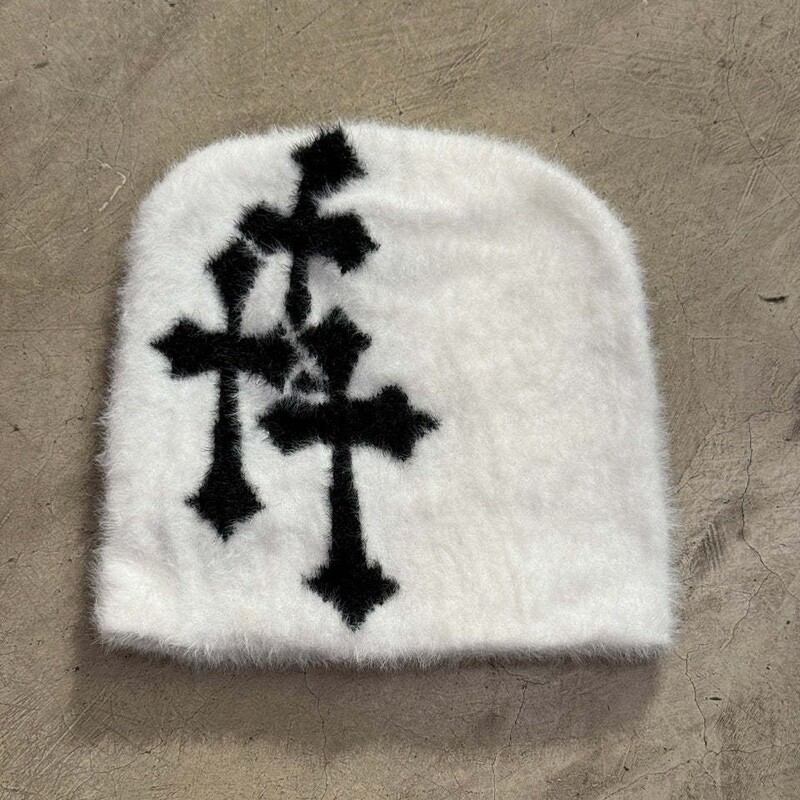 Cross Jacquard Manufacturer Ready-Made Personalized Street Cold Hat Plush Beanie Unisex Jacquard Knitted Hat
