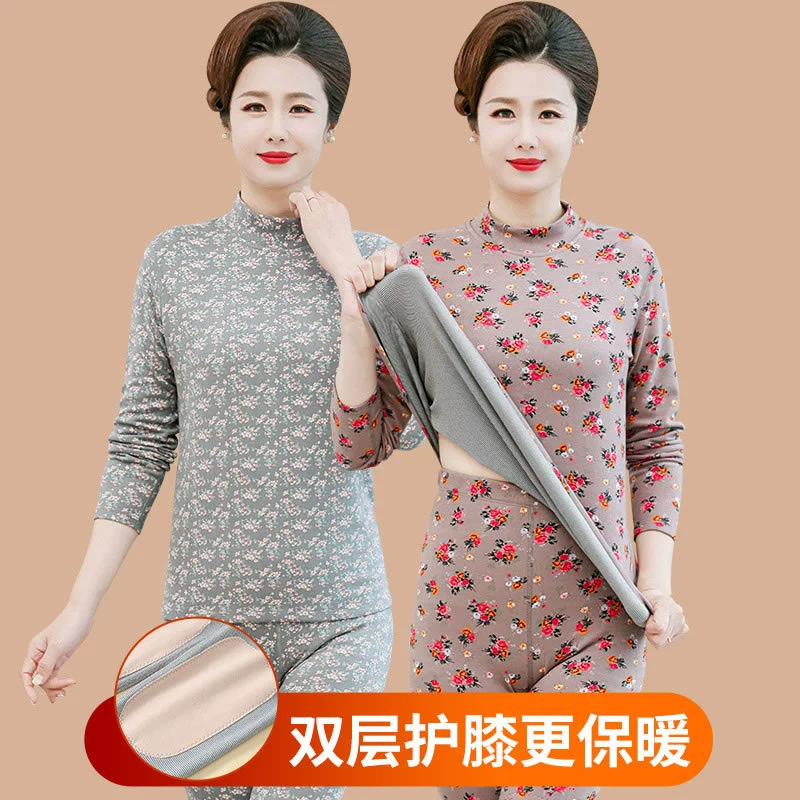 Thermal underwear for mother, trousers, velvet set, keep warm sweater for elderly, increased thickness, for middle age