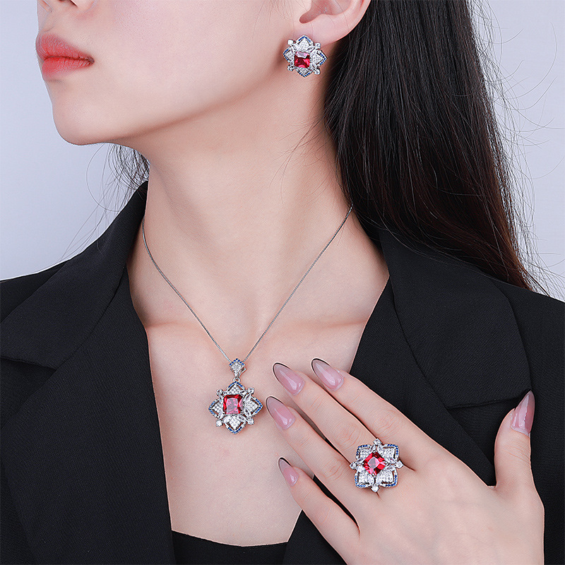 Zhuang sheng joyería cobre inferior chapado en oro joyería traje de simulación de color tesoro avanzado traje retro femenino 10*10-8*8