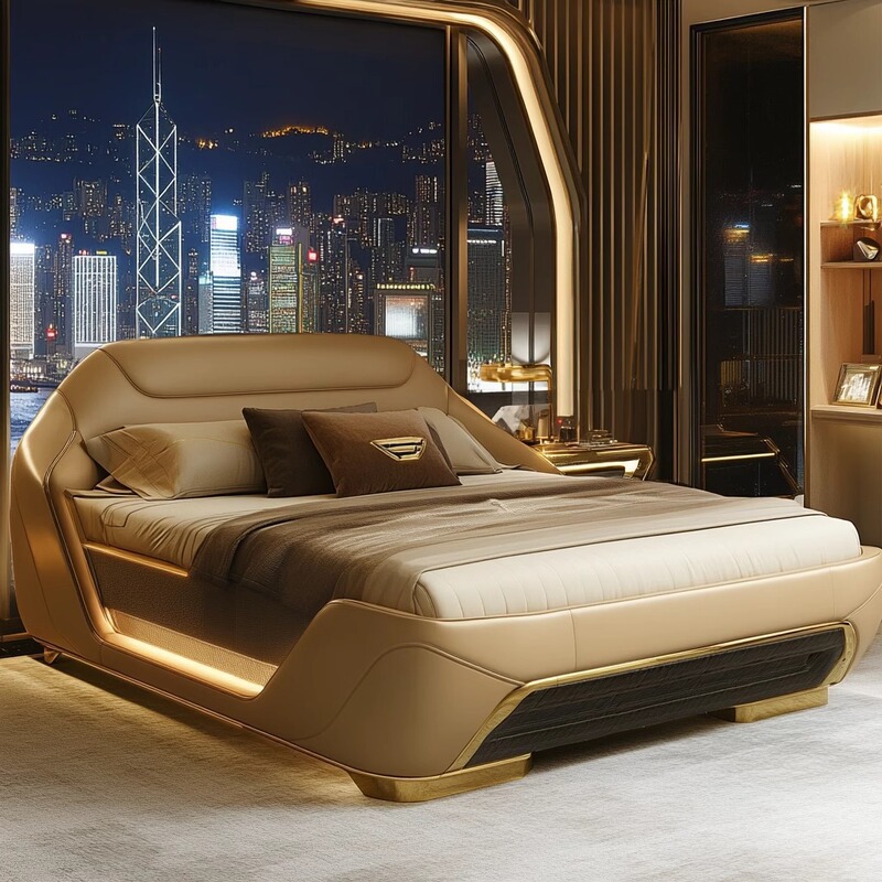 Stylish Double Bed, Simple Double Multifunctional Bed, Leather Bed for Master Bedroom, Light Luxury Double Bed with Leather Frame Structure