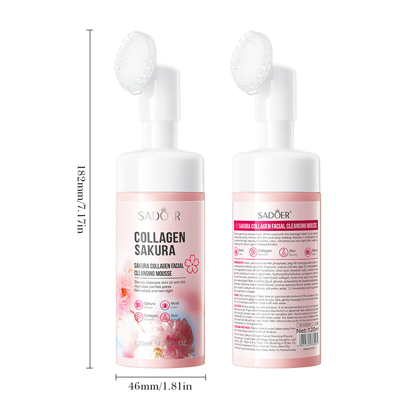 Mousse nettoyante transfrontalière en stock SADOER Sakura Collagen, mousse nettoyante hydratante, vente directe depuis l'étranger_voghion.com
