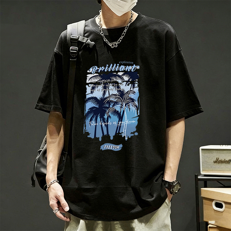 Chinese-style American high street pure cotton short-sleeve t-shirt for men, 2026 summer new fashion printed stylish top, trendy on Instagram Chinese-style American high street pure cotton short-sleeve t-shirt for men, 2026 summer new fashion printed stylish top, trendy on Instagram