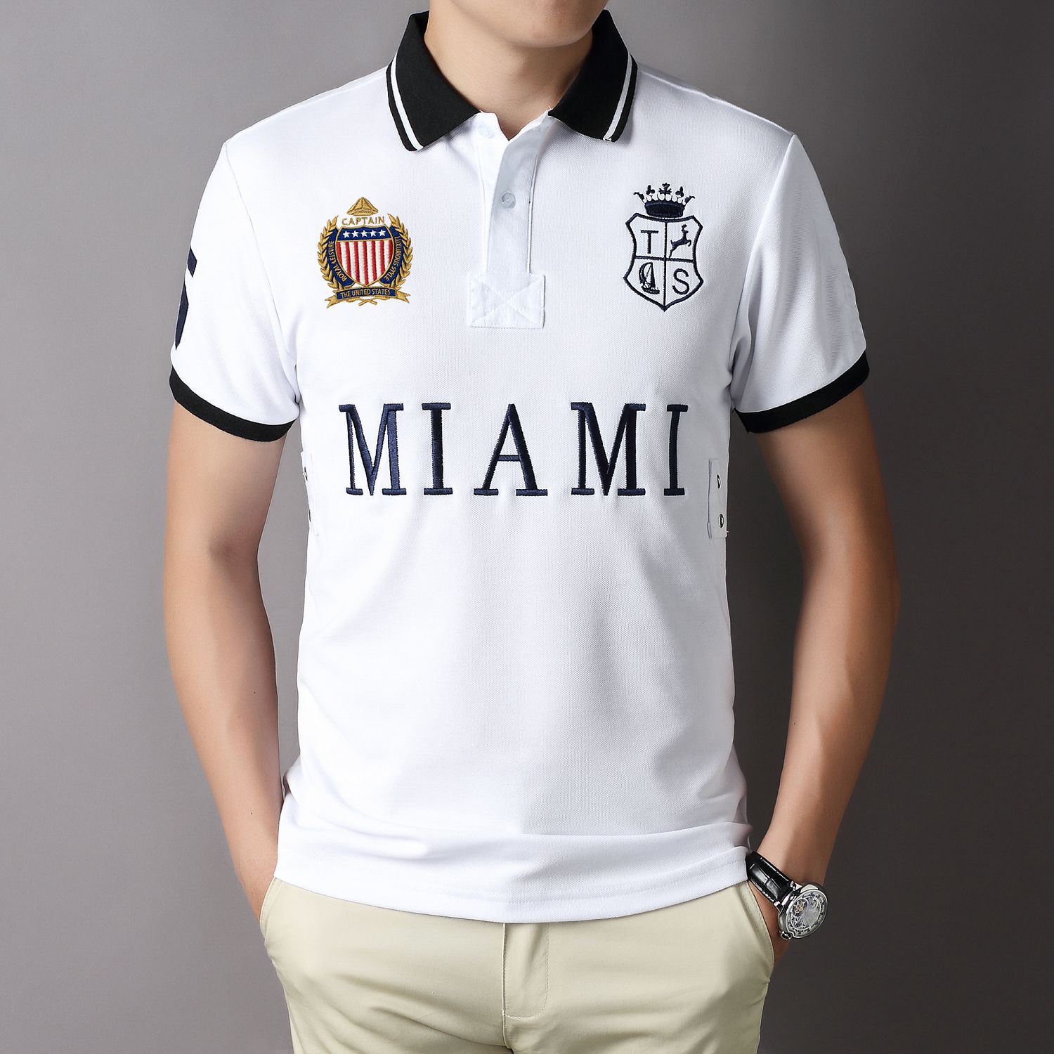 Nuevo polo de manga corta para hombre, Miami, EE. UU., AliExpress, deportes y ocio, algodón, talla europea, talla grande