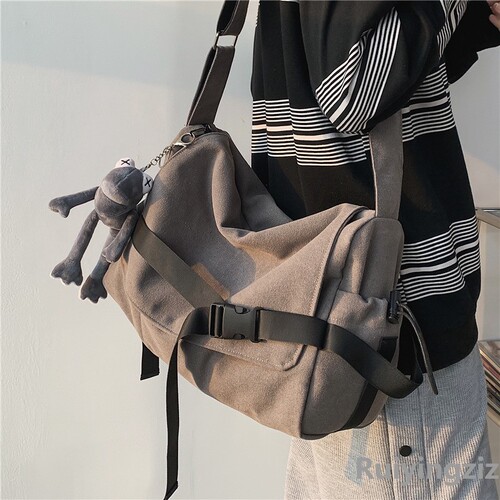 Canvas crossbody bag for men, large capacity, simple courier bag, casual Ins student style book shoulder bag for boys