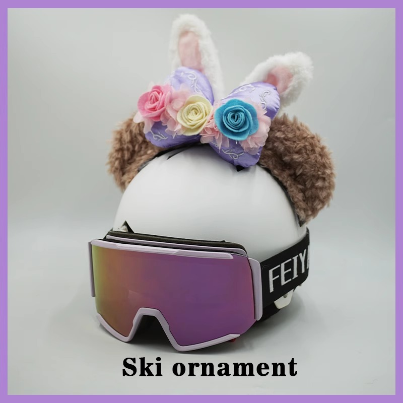 Flower Rabbit Ear Duffy Bear Plush Electric Motorcycle Snow Helmet Decoration