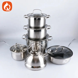 New cross-border stainless steel cookware suit household 12-piece set double-bottom frying pan milk soup pot kitchenware manufacturers wholesale