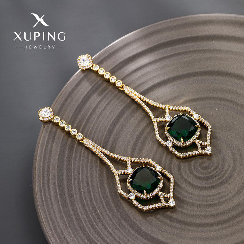 Xuping aleación de cobre galvanizado 14K oro esmeralda pendientes de verano de alta calidad pendientes retro europeas y estadounidenses mujeres