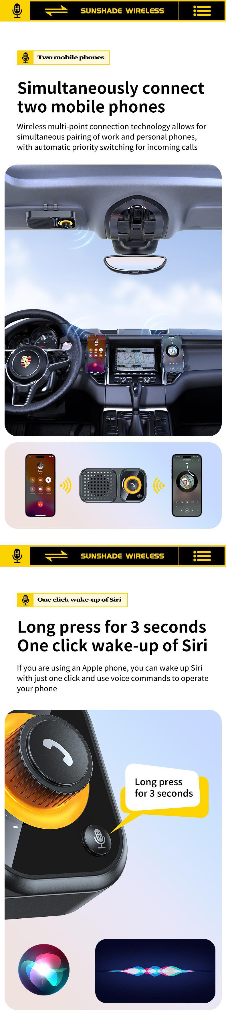 BT17 Sun Visor Bluetooth Car Hands-Free Call Navigation Vibration Startup SIRI Voice 3W Speaker