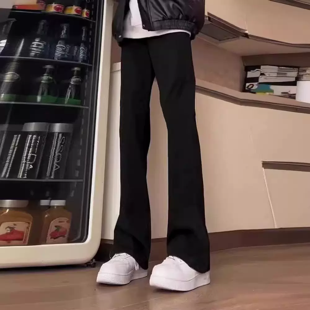 黑色西裤男款修身微弹力裤子美式高街vibe裤ootd穿搭直筒微喇长裤