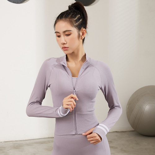 Outdoor running sports yoga clothing jacket women's quick-drying sweat-absorbent cycling clothing top tight-fitting breathable fitness clothing