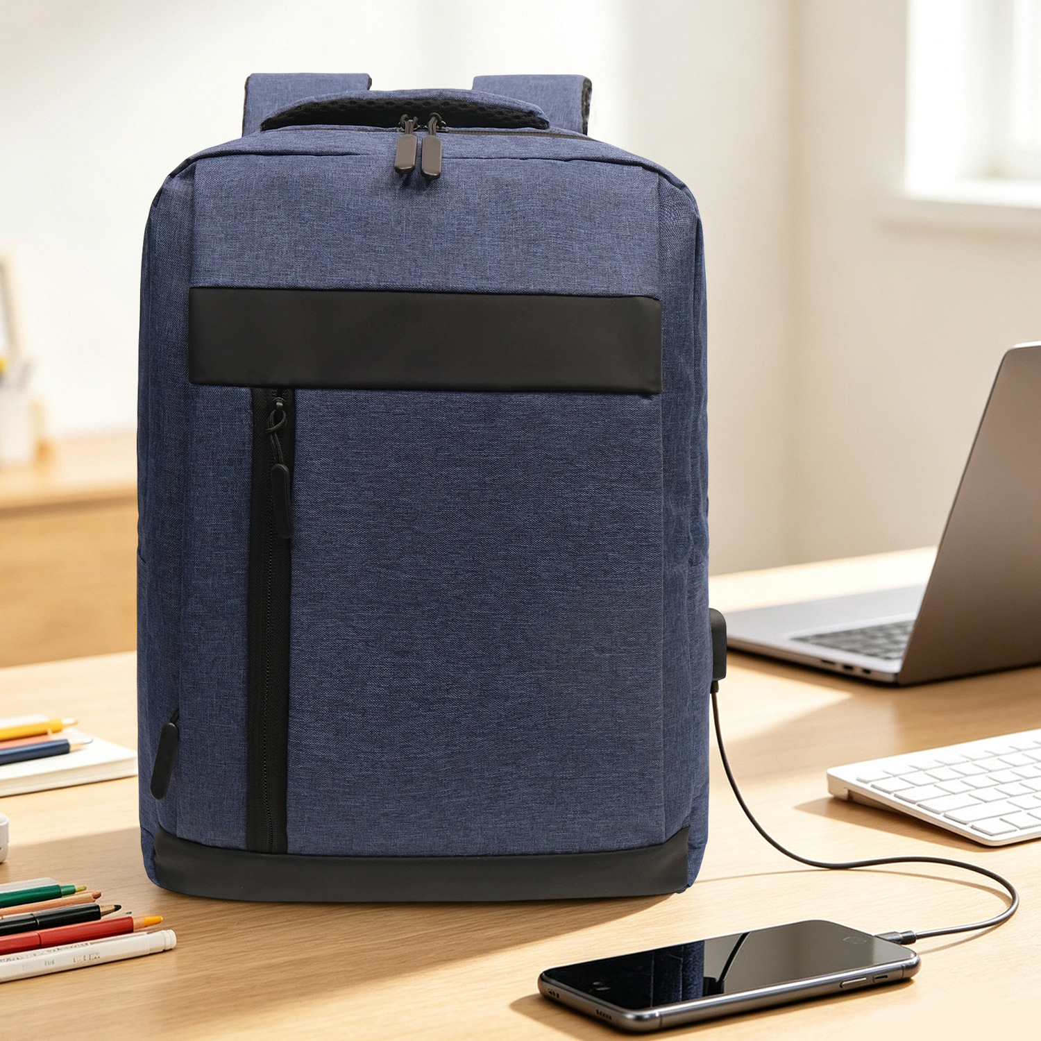 Backpack for men, large capacity, suitable for commuting and business use, stylish and casual, multifunctional laptop bag, with logo printing option