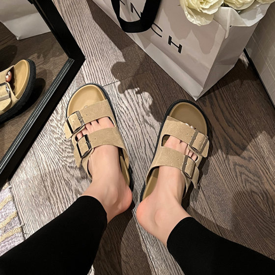 Classic Edition ~ Home Shoes Retro Double Buckle Slippers Summer All-match Soft Bottom Sandals and Slippers Women's Outer Shoes