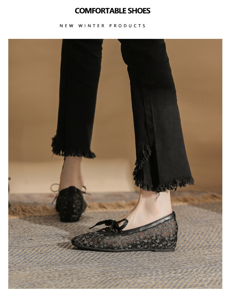 Sandal cao gót nữ ren lưới hở mũi phong cách Pháp — Champagne màu chi tiết 18
