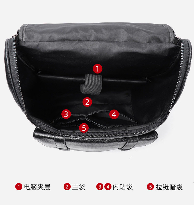 Ba lô da bò lớp đầu da thật 42×15×30 cm, túi đựng laptop dung lượng lớn đa năng đi du lịch ngoài trời — Màu đen chi tiết 9