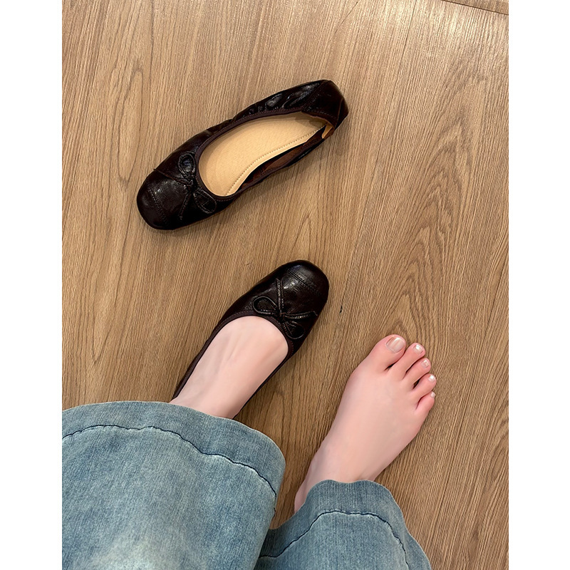 现货发~2025法式复古蝴蝶结平底圆头浅口一脚蹬芭蕾单鞋女奶奶鞋|undefined