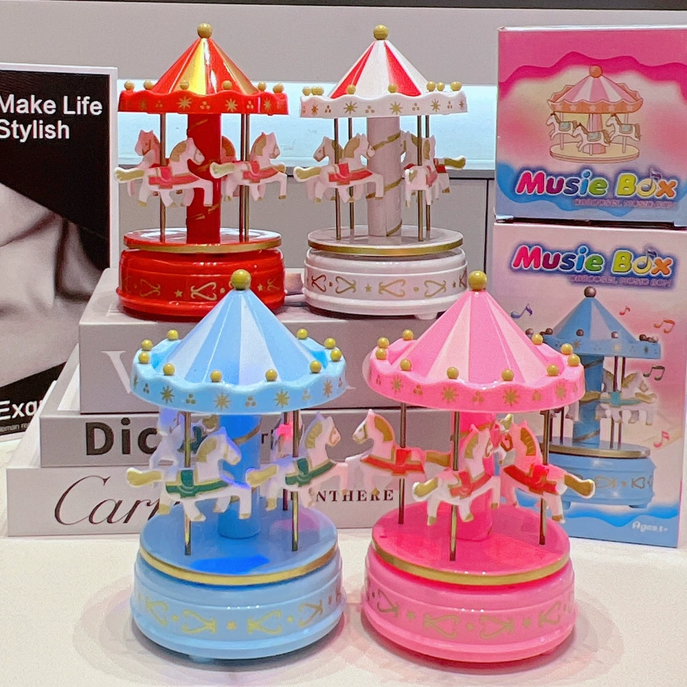 Музыкальная шкатулка-карусель, украшения для торта, подарки на день рождения, детские игрушки для дня рождения, деревянная лошадь, декоративные украшения