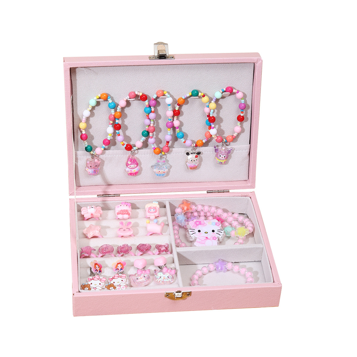 Juego de pulsera de anillo de clip de oreja de Kulomi de dibujos animados Caja de regalo Caja de joyería exquisita princesa para niños Regalo de cumpleaños para niñas