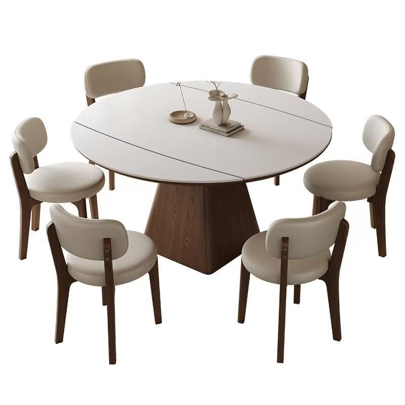 Mesa de comedor de madera sólida de estilo crema medieval mesa redonda de tabla de roca de comedor combinación de mesa redonda telescópica plegable cuadrada mesa redonda variable tipo de casa pequeña