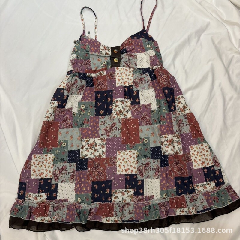 2026 Women's Summer Dress with an Elegant and Artistic Forest Style, Sleeveless, Tie-Neck, Floral Print, Patchwork, and Ruffle Hem 2026 Women's Summer Dress with an Elegant and Artistic Forest Style, Sleeveless, Tie-Neck, Floral Print, Patchwork, and Ruffle Hem