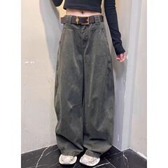 美式复古立体口袋弯刀休闲裤2025早秋百搭宽松简约休闲拖地裤子女