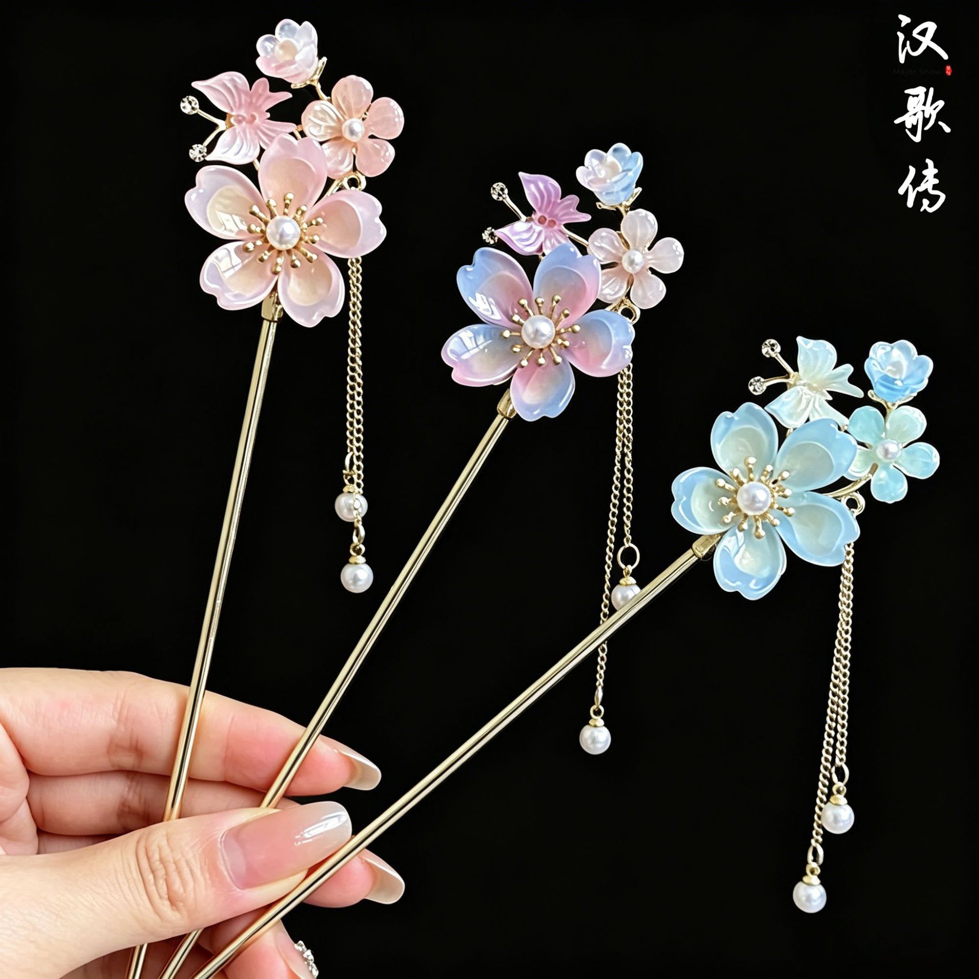 Ancient-Style Floral Glass Hairpin, New Chinese-Style High-End Tassel Hairpin, Daily Hanfu Cheongsam Hairpin Wholesale