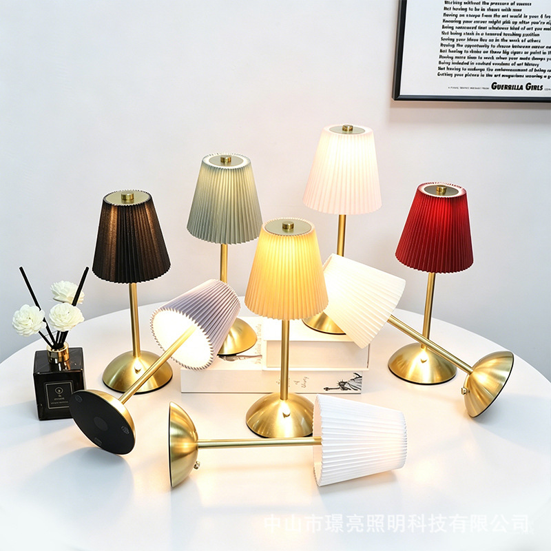 Fabric Table Lamp, Cross-Border Pleated Fabric Night Light, Home Decor, Restaurant, Bar, Bedroom, Living Room Atmosphere Light