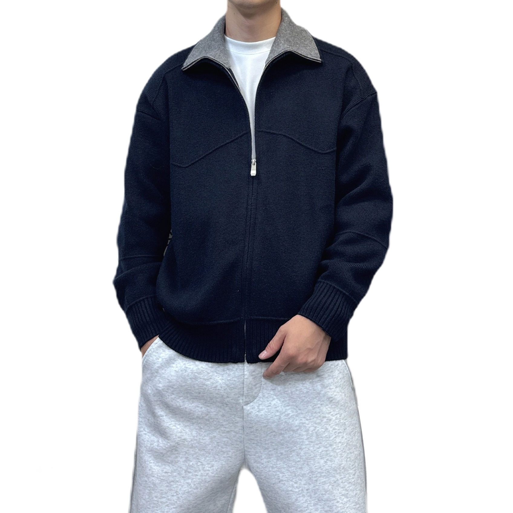 Explosiones transfronterizas europeas camisas de punto de tamaño grande suéter hombre polo camisa con la solapa cardigan chaqueta de negocios fábrica de tendencia mayorista