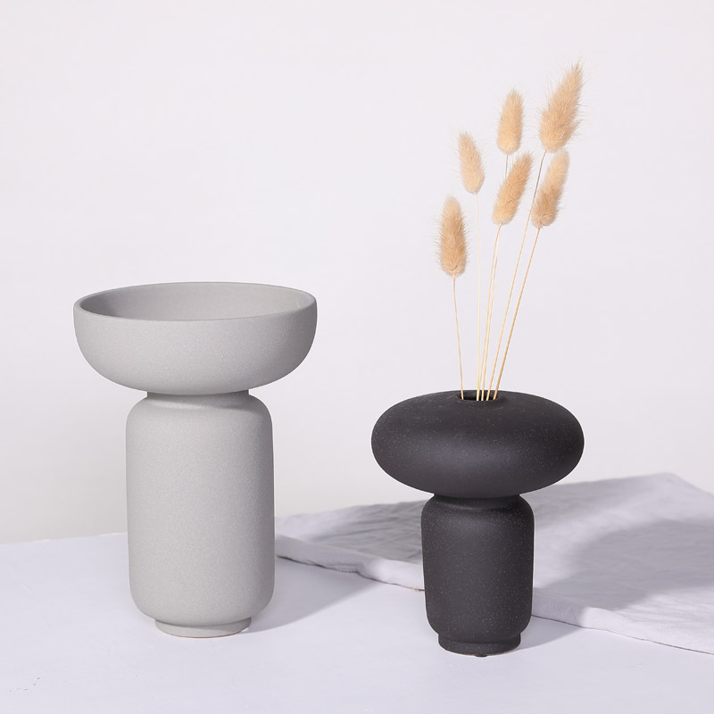 Nordic ins Negro Arte Florero De Cerámica decoración salón de flores secas arreglo grande y pequeño calibre flor suave decoración