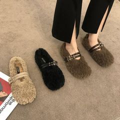 黑色毛毛鞋女冬外穿2025新款春秋网红加绒豆豆鞋小众仙女平底棉鞋