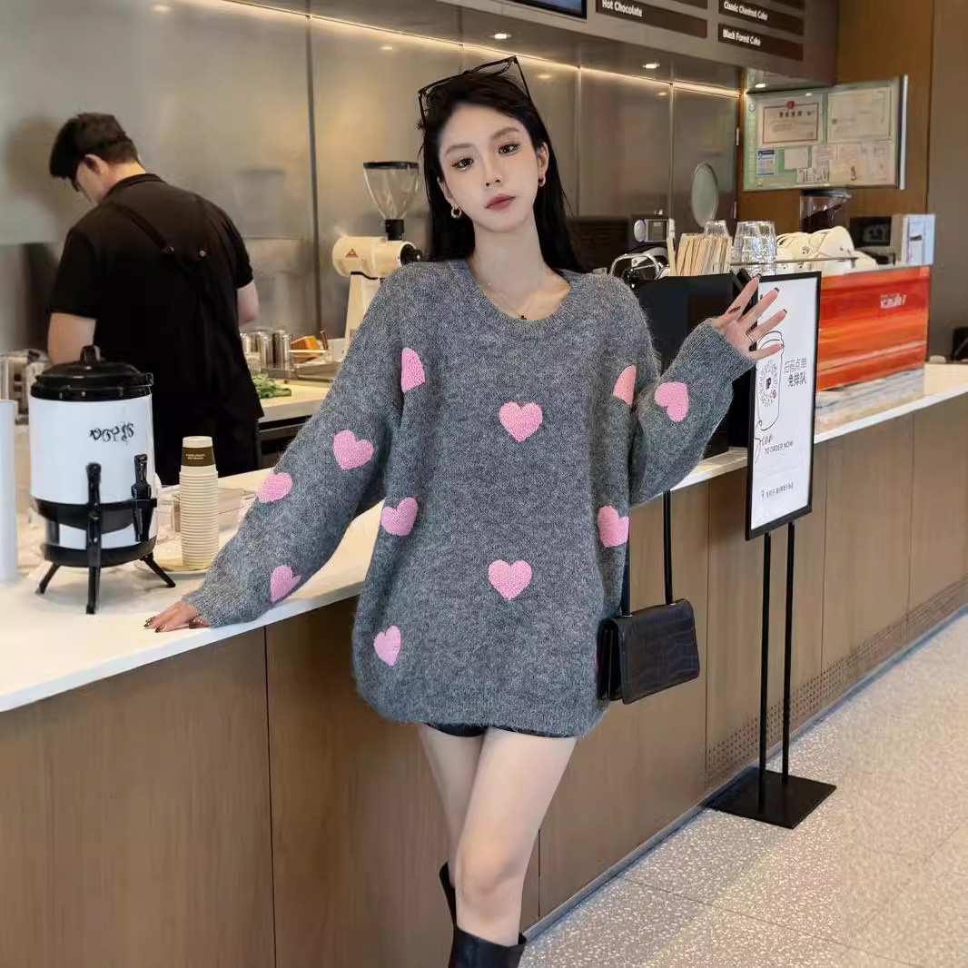 24 invierno Puyuan estilo europeo y americano dulce amor suéter de cuello redondo relajado ocio 2024 nuevo image 4