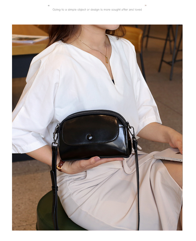 Single shoulder women's small double layer zipper, shell fashionable crossbody bags, cowhide mobile phone bag, trendy_voghion.com