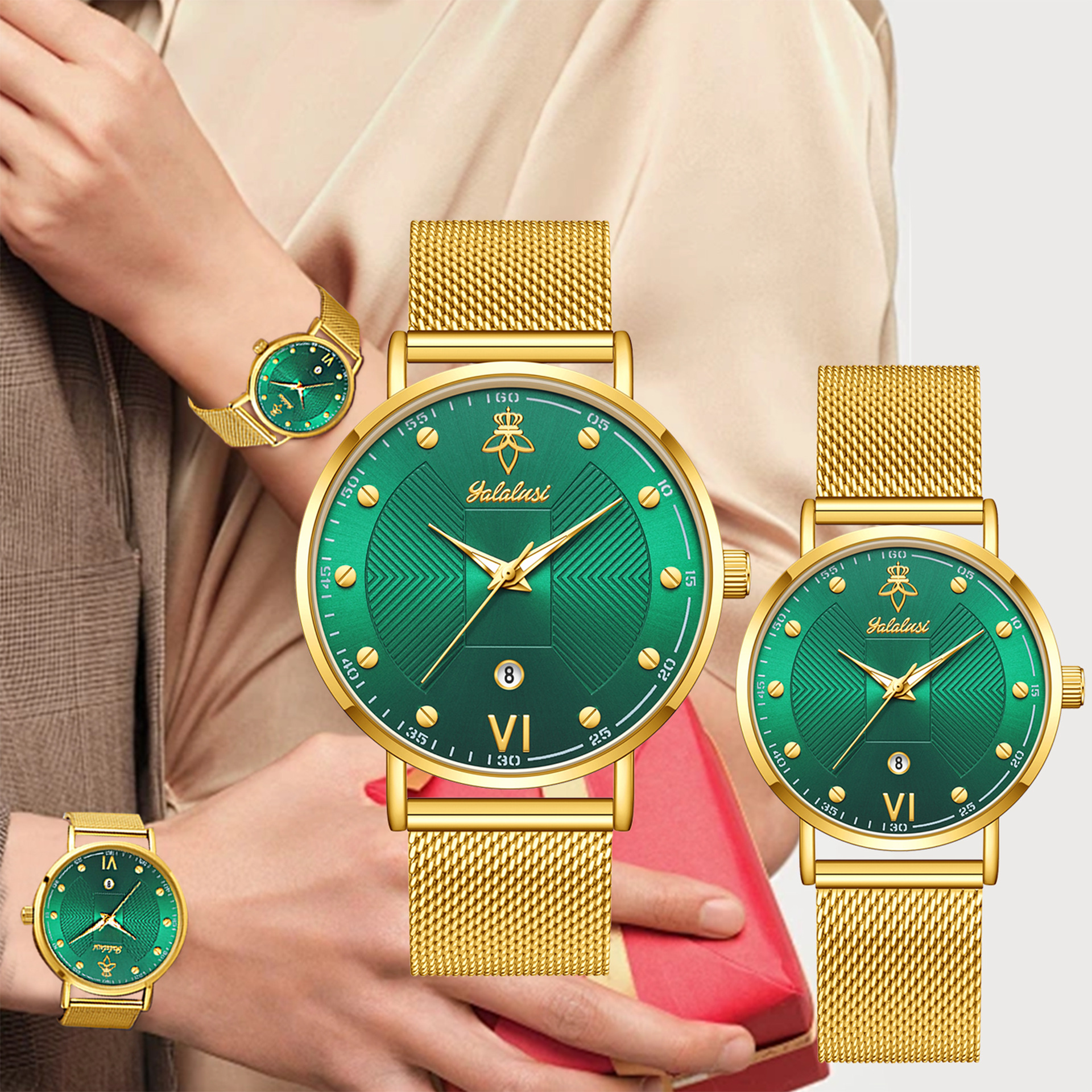 Yalalusi Luxury Dw Wristwatch Mesh Belt Women's Watch Couple Watch Calendar Quartz Watch Light Luxury Waterproof Ladies Wristwatch