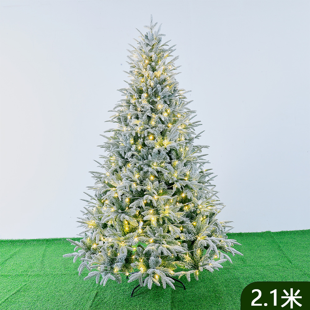 Navidad de alta gama Crypto PE mezcla blanca caída de nieve flocado ornamento de árbol de Navidad árbol automático puntiagudo