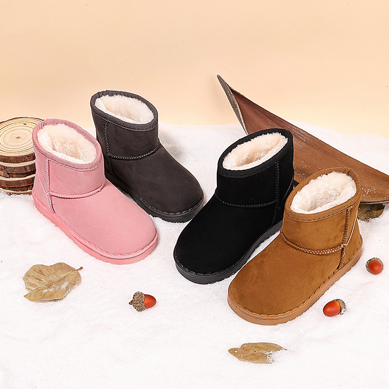 Children's Snow Boots for Boys and Girls, 2025 Winter Slip-On Short Boots, Suede Cotton Shoes, Fleece-Lined Warm Shoes, Non-Slip for Older Kids
