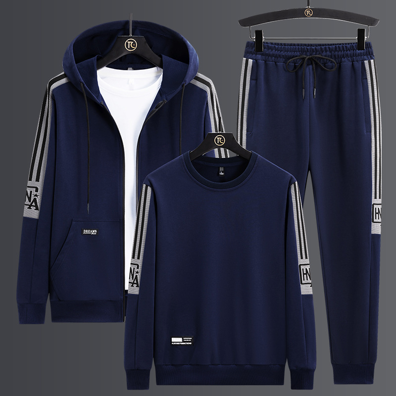 Suit men's three-piece suit sports long pants men's 3-piece loose suit men's sweater men's cardigan casual jacket men