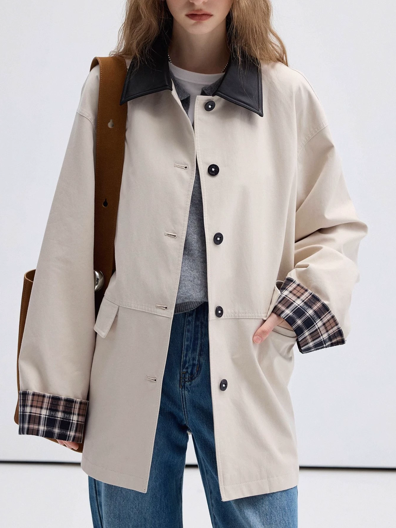 Autumn trench coat, polyurethane jacket for leisure