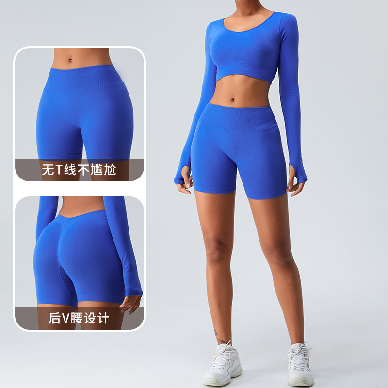 Transfronterizos europeos y americanos sin fisuras de tres puntos pantalones cortos deportivos de melocotón de las mujeres levantamiento de cadera correr apretado fitness deportes pantalones cortos de yoga