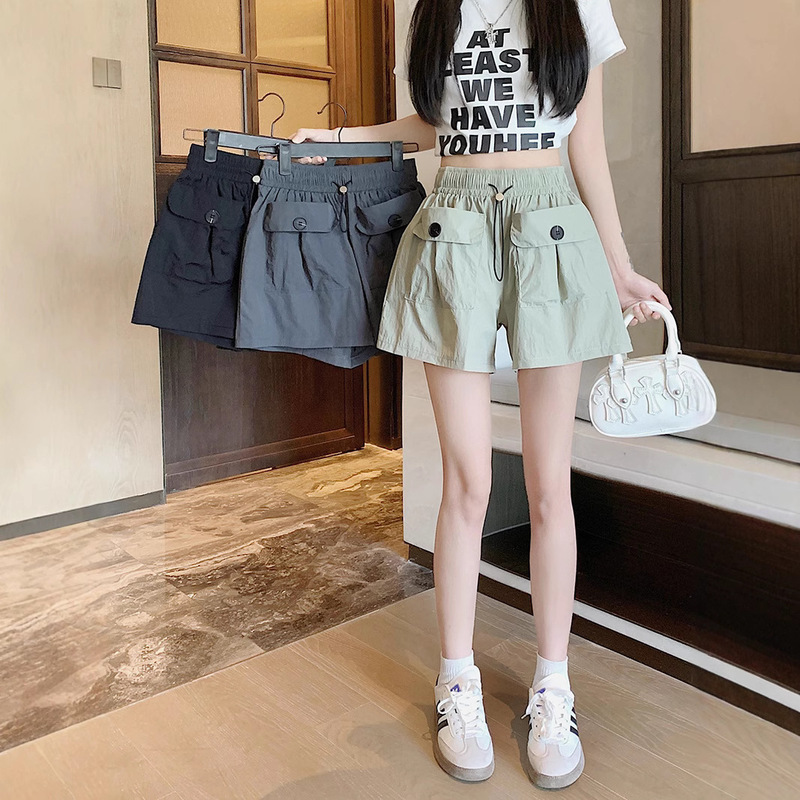 High-Waisted Slimming Gray Casual Shorts for Women, Summer 2026 New Style, Workwear Wide-Leg Double-Pocket Drawstring Pants High-Waisted Slimming Gray Casual Shorts for Women, Summer 2026 New Style, Workwear Wide-Leg Double-Pocket Drawstring Pants