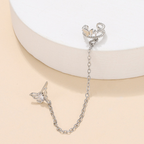 European and American Style Long Earrings Integrated Tassel Chain Ear Clips Korean Style Fairy-like All-match Internet Popular Earrings Wholesale for Women