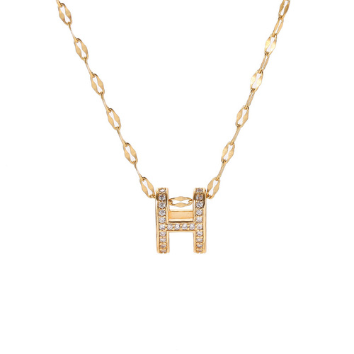 Korean-style new gold H-letter titanium steel necklace for women—exclusive, high-end, Instagram-worthy fashion clavicle chain available wholesale.