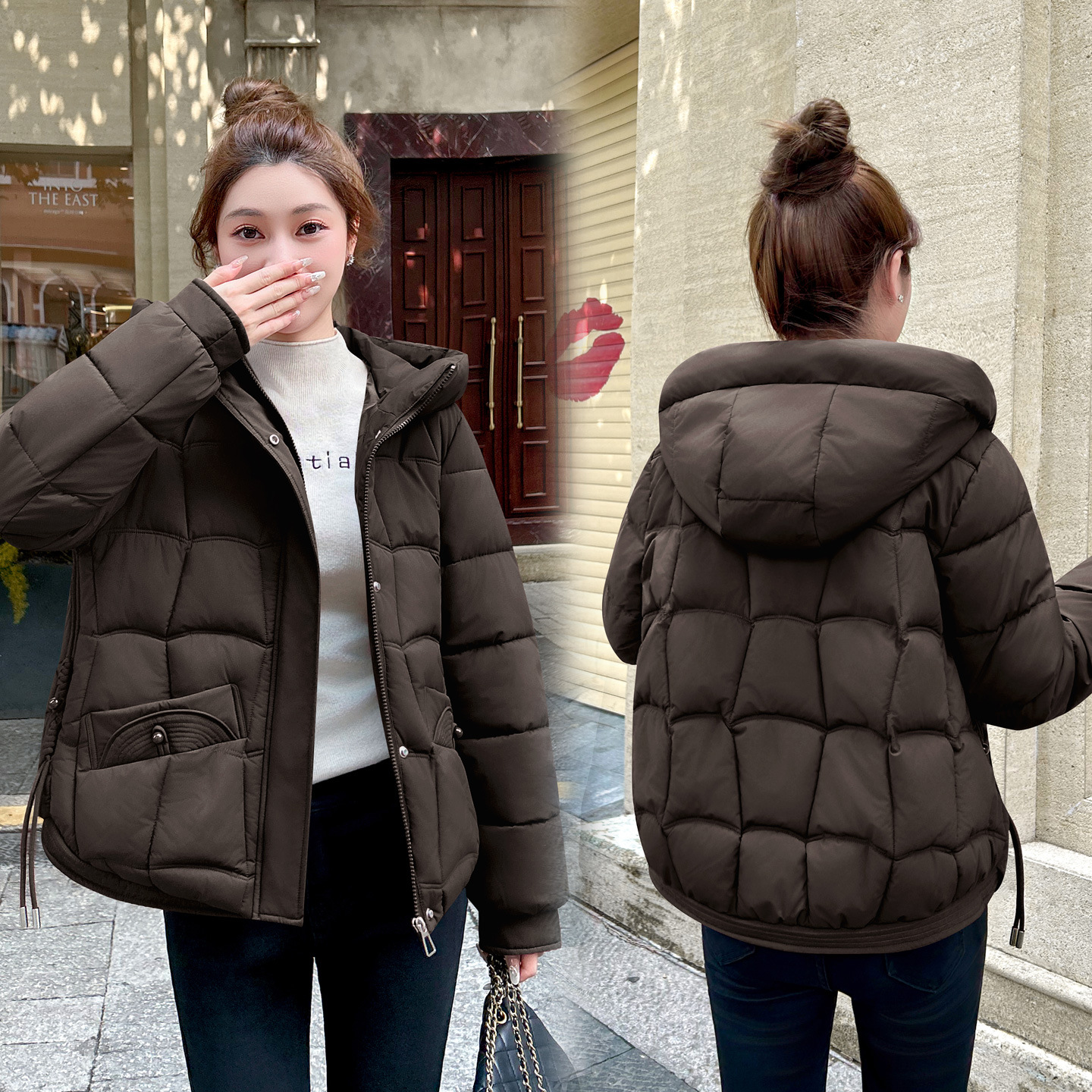 2025 otoño y invierno damas algodón plumón chaqueta coreana con sombrero grueso abrigo caliente de cuello pequeño chaqueta de algodón image 6