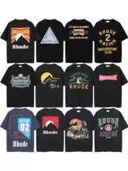 Spring and Summer 2024 RHUDE New Retro Logo Print Unisex Loose Casual Short-sleeved T-shirt Trendy