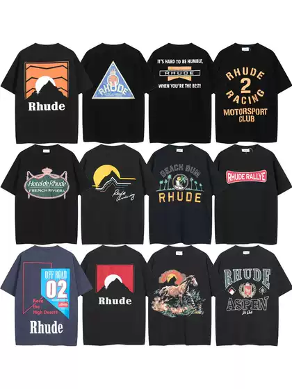 Spring and Summer 2024 RHUDE New Retro Logo Print Unisex Loose Casual Short-sleeved T-shirt Trendy