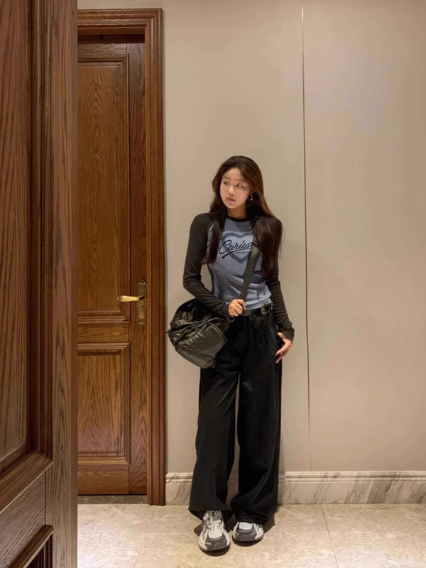 2025早秋新款美式甜辣插肩长袖上衣女秋纯棉内搭打底衫设计感T恤|undefined