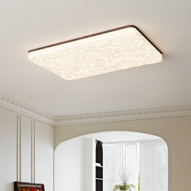 Lámpara de techo de sala de estar de estilo antiguo, color de nogal retro francés, lámpara de salón de ondas creativas, lámpara de habitación de protección ocular para el hogar