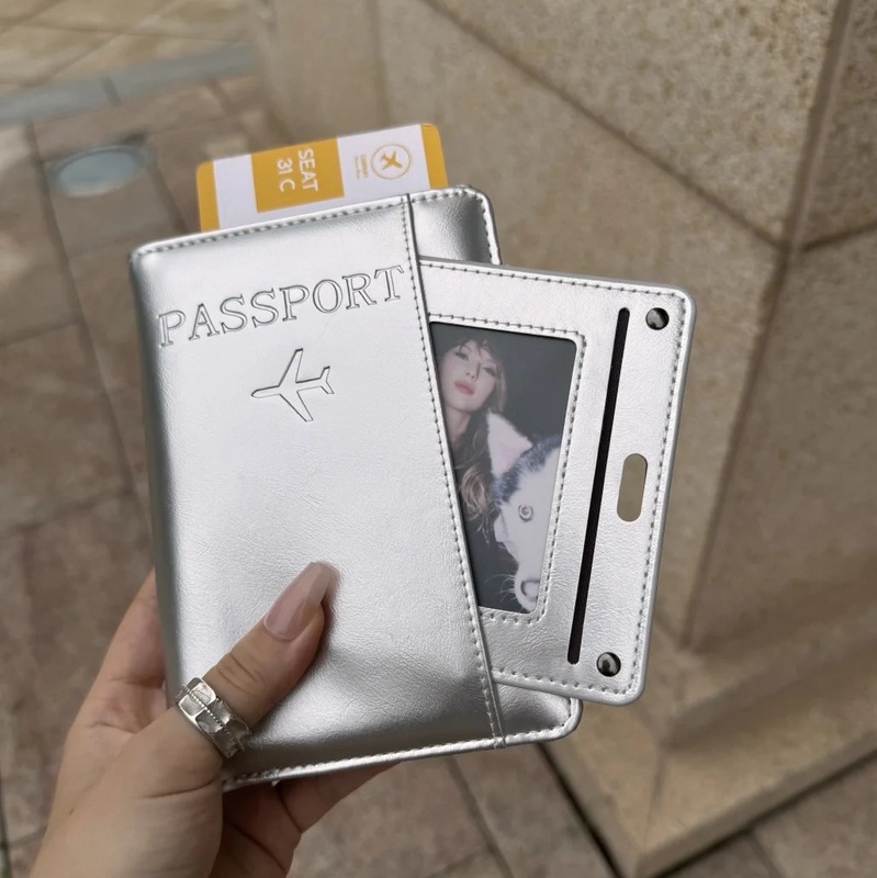 小众韩系银灰色护照夹高颜值出国旅游身份证件收纳套卡包高级感|undefined