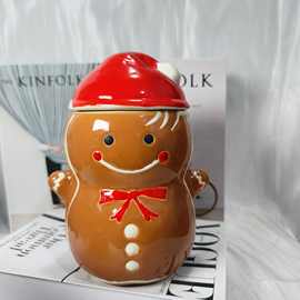 美式姜饼人陶瓷密封罐圣诞糖果罐手绘釉下彩储物罐家用陶瓷摆件